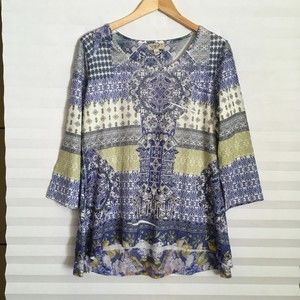 One World Womens Blouse Top size XL Stretch Pull On High Low Hem‎ 3/4th Sleeve